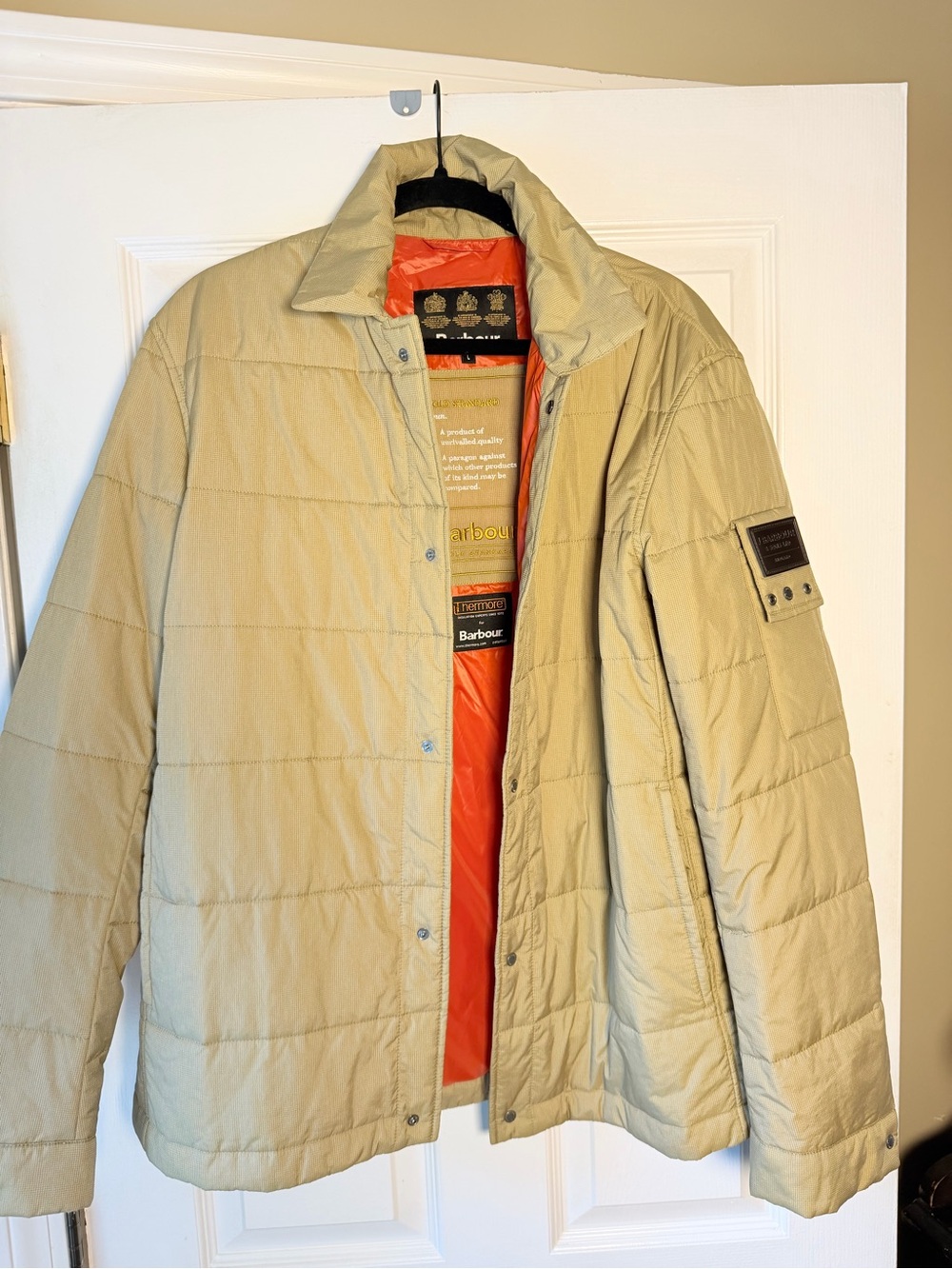 Barbour Gold Standard Mens Bammo Quilted Ripstop Jacket Beige Size Large